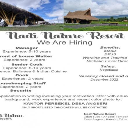 WE ARE HIRING Here are following positions open for hiring at our resort